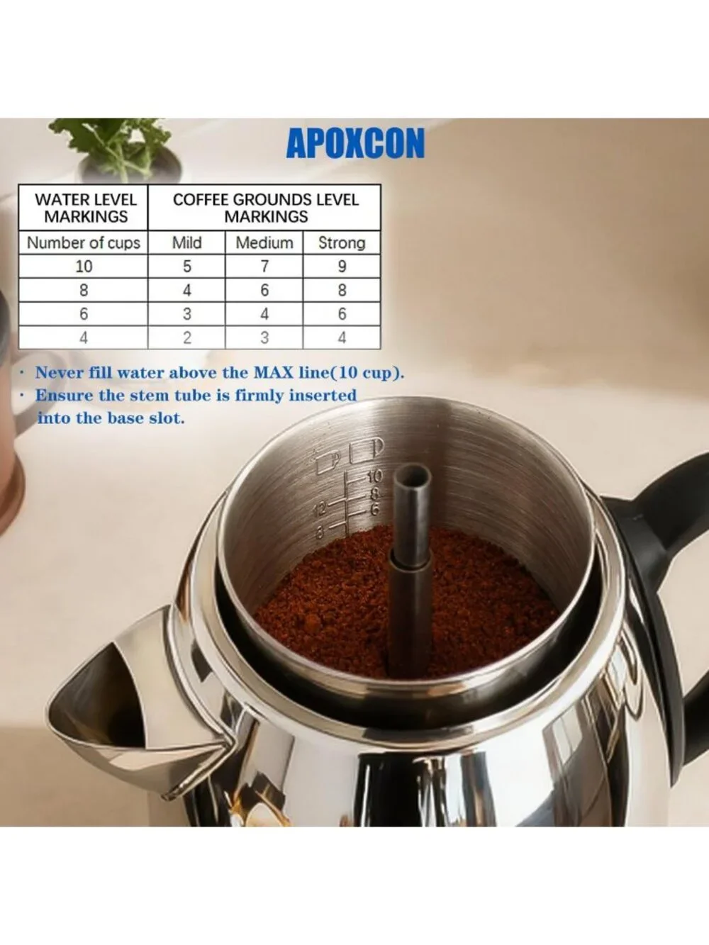 10-Cup Stainless Steel Electric Coffee Percolator with Cleaning Brush - Brew
